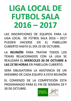 INSCRIPCIONES LIGA LOCAL FUTBOL SALA 2016-2017