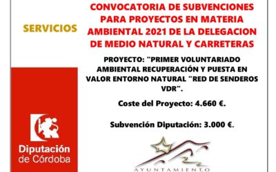 CONVOCATORIA DE SUBVENCIONES PARA PROYECTOS EN MATERIA AMBIENTAL 2021 DE LA DELEGACION DE MEDIO NATURAL Y CARRETERAS