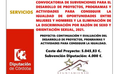 CONVOCATORIA DE SUBVENCIONES PARA EL DESAROLLO DE PROYECTOS, PROGRAMAS Y ACTIVIDADES PARA CONSEGUIR LA IGUALDAD DE OPORTUNIDADES ENTRE MUJERES Y HOMBRES Y LA ELIMINACIÓN DE LA DISCRIMINACIÓN POR RAZÓN DE SEXO Y ORIENTACIÓN SEXUAL, 2021.