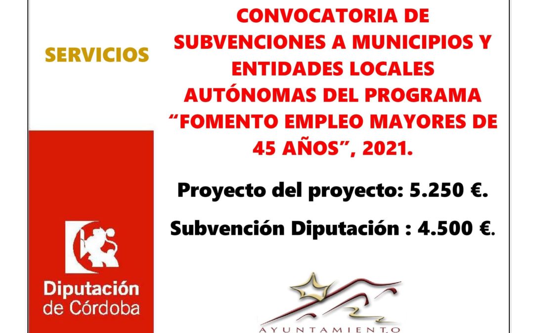 CONVOCATORIA DE SUBVENCIONES A MUNICIPIOS Y ENTIDADES LOCALES AUTÓNOMAS DEL PROGRAMA “FOMENTO EMPLEO MAYORES DE 45 AÑOS”, 2021.