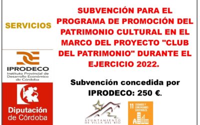 SUBVENCIÓN PARA EL PROGRAMA DE PROMOCIÓN DEL PATRIMONIO CULTURAL EN EL MARCO DEL PROYECTO «CLUB DEL PATRIMONIO» DURANTE EL EJERCICIO 2022.