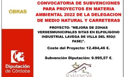 CONVOCATORIA DE SUBVENCIONES PARA PROYECTOS EN MATERIA AMBIENTAL 2022 DE LA DELEGACION DE MEDIO NATURAL Y CARRETERAS