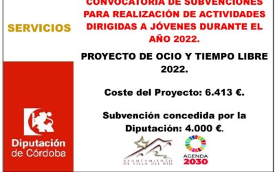 CONVOCATORIA DE SUBVENCIONES PARA REALIZACIÓN DE ACTIVIDADES DIRIGIDAS A JÓVENES DURANTE EL AÑO 2022.