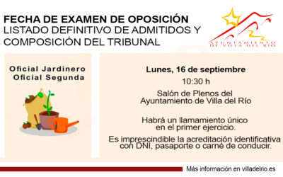 TRANSPARENCIA Y EMPLEO | FECHA DE EXAMEN DE OPOSICIÓN PARA OFICIAL 2º DE JARDINERÍA, LISTADO DEFINITIVO DE ASPIRANTES ADMITIDOS Y COMPOSICIÓN DEL TRIBUNAL