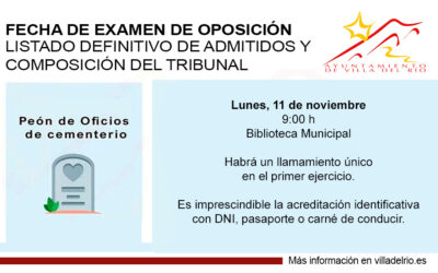 TRANSPARENCIA Y EMPLEO | FECHA DE EXAMEN DE OPOSICIÓN PARA PEÓN DE CEMENTERIO, LISTADO DEFINITIVO DE ASPIRANTES ADMITIDOS Y COMPOSICIÓN DEL TRIBUNAL