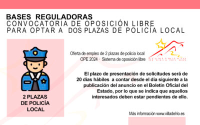 EMPLEO | BASES REGULADORAS DE LA CONVOCATORIA PARA LA PROVISIÓN EN PROPIEDAD DE DOS PLAZAS DE POLICÍA DEL AYUNTAMIENTO DE VILLA DEL RÍO EN LA CATEGORÍA DE POLICÍA LOCAL MEDIANTE EL SISTEMA DE OPOSICIÓN LIBRE