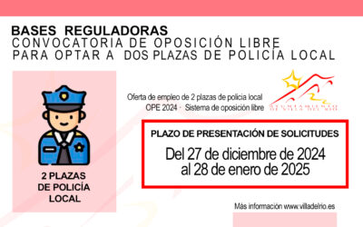 EMPLEO | APERTURA DEL PLAZO DE PRESENTACIÓN DE SOLICITUDES PARA LA CONVOCATORIA DE OPOSICIÓN LIBRE DE DOS PLAZAS DE POLICÍA DEL AYUNTAMIENTO DE VILLA DEL RÍO EN LA CATEGORÍA DE POLICÍA LOCAL