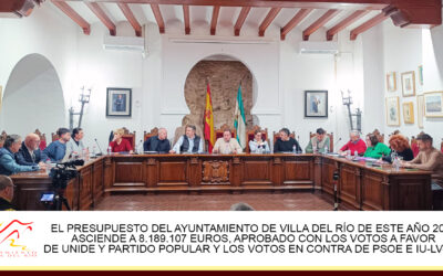 TRANSPARENCIA | EL PRESUPUESTO DEL AYUNTAMIENTO DE VILLA DEL RÍO DE ESTE AÑO 2025 ASCIENDE A 8.189.107 EUROS